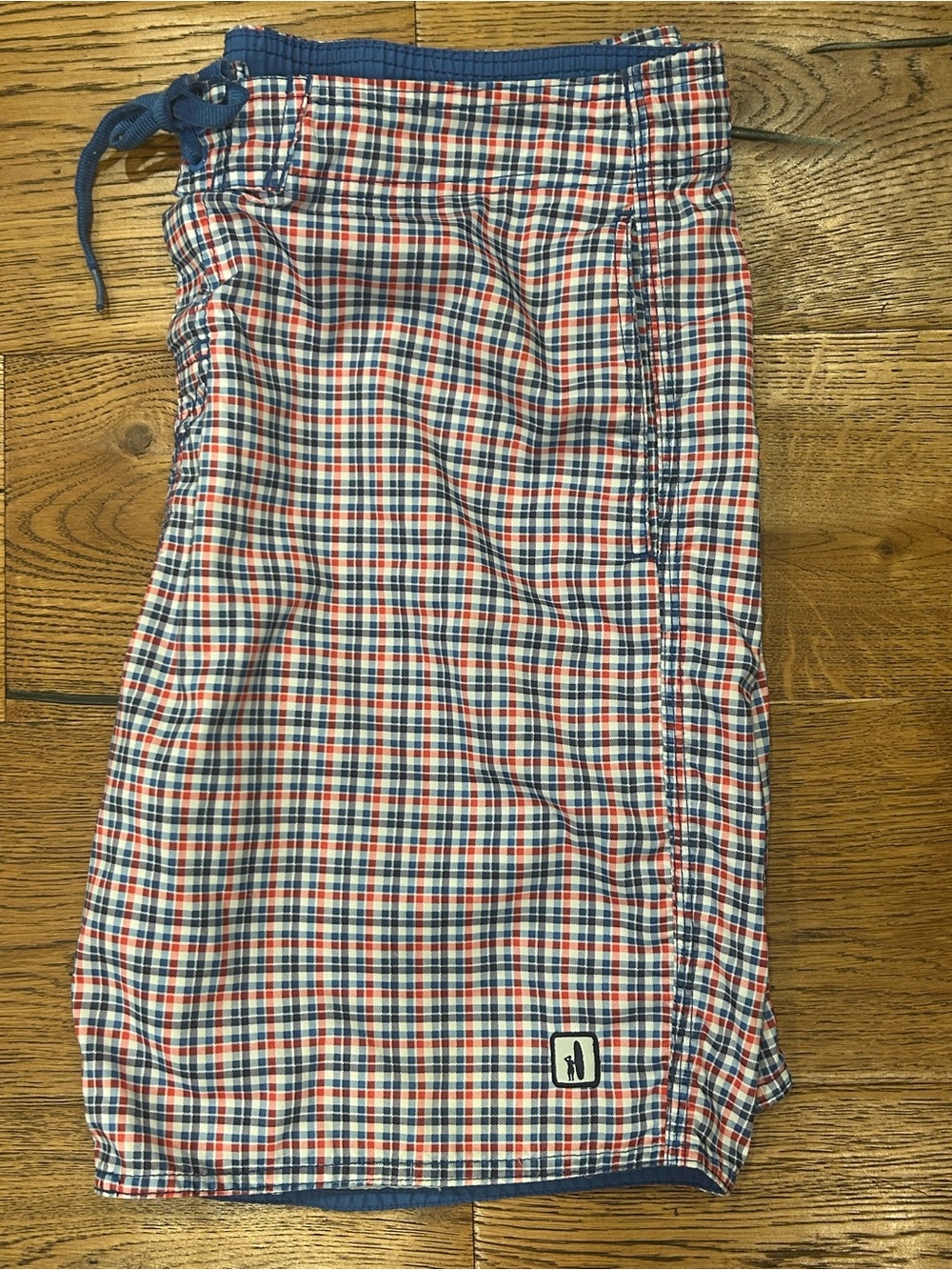 Johnnie-O Red, Blue, White Plaid 7” Swim Trunks/Board Shorts